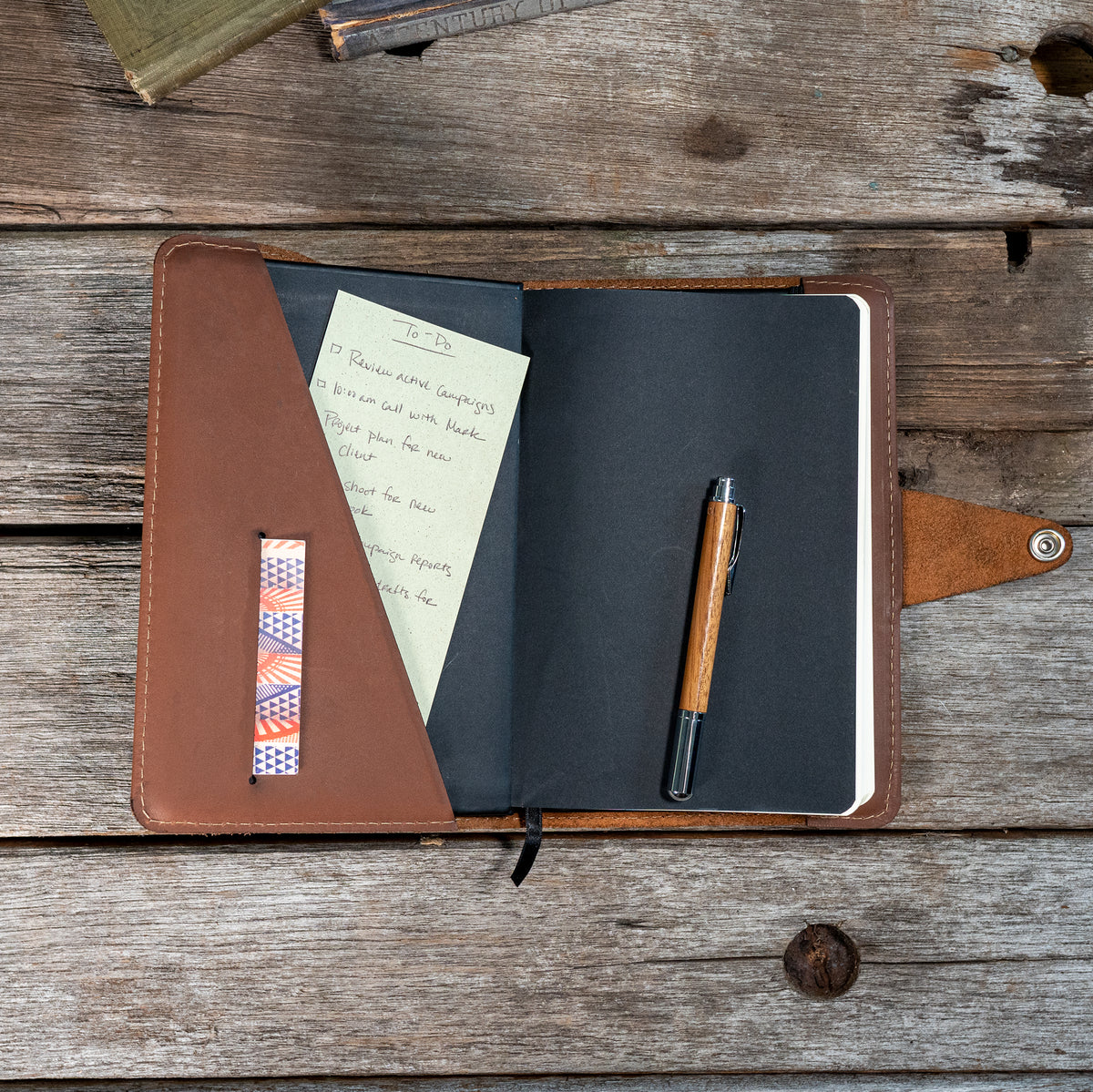 Leather Notebook Cover A5 - Compact - Black Pen Case