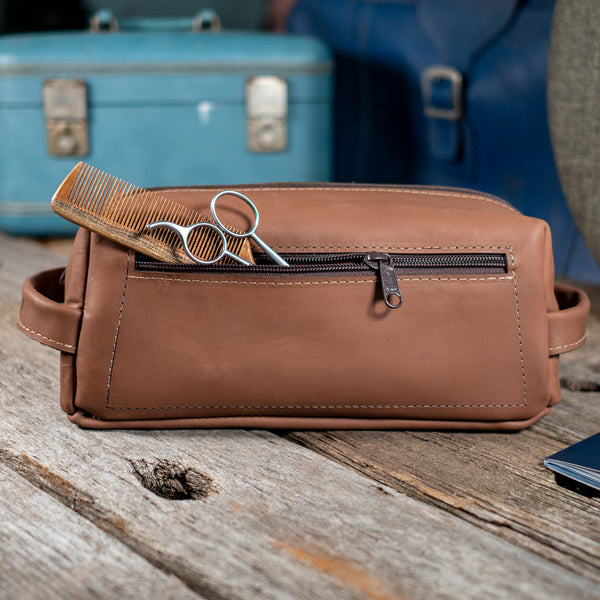 Leather Dopp Kit with Waxed Denim Mini Bag