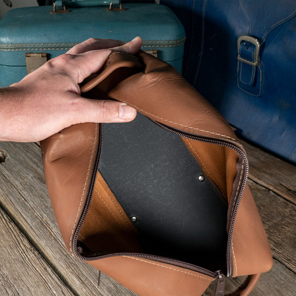 Leather Dopp Kit with Waxed Denim Mini Bag