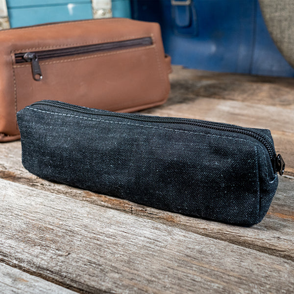 Leather Dopp Kit with Waxed Denim Mini Bag