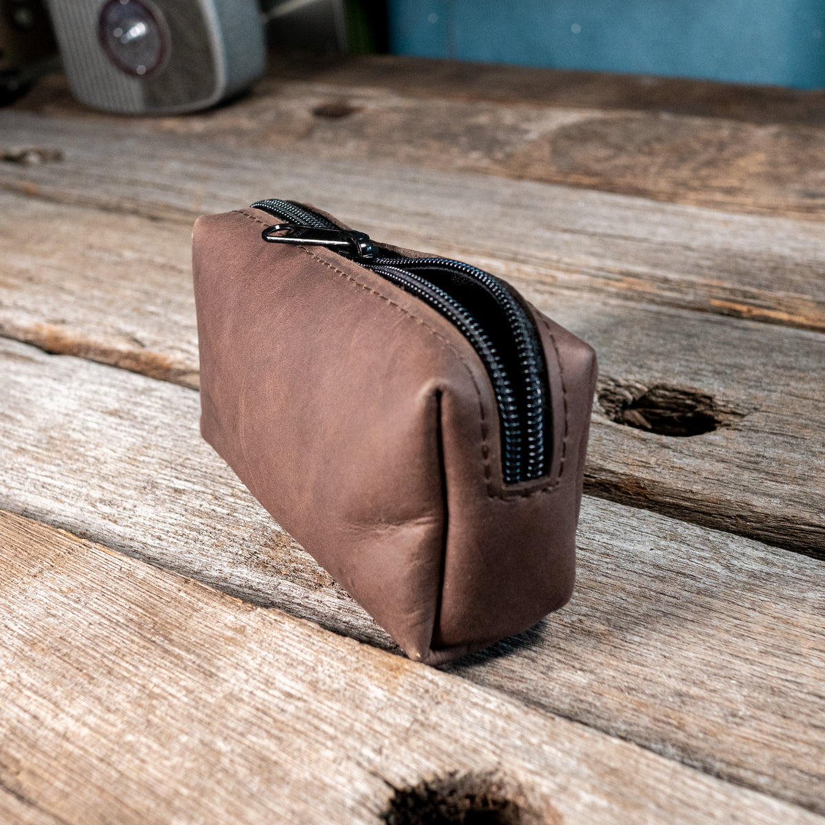 Recycled Brown Leather Pencil Case Zipped Pouch Accessory Bag