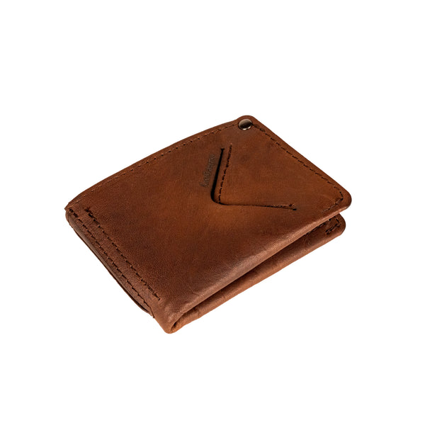 Check and Leather Folding Card Case in Charcoal - Men