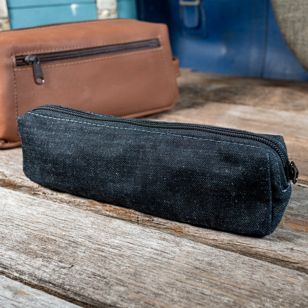 Waxed Canvas Zipper Pencil Pouch. Fabric Pen and Pencil Case, Gift